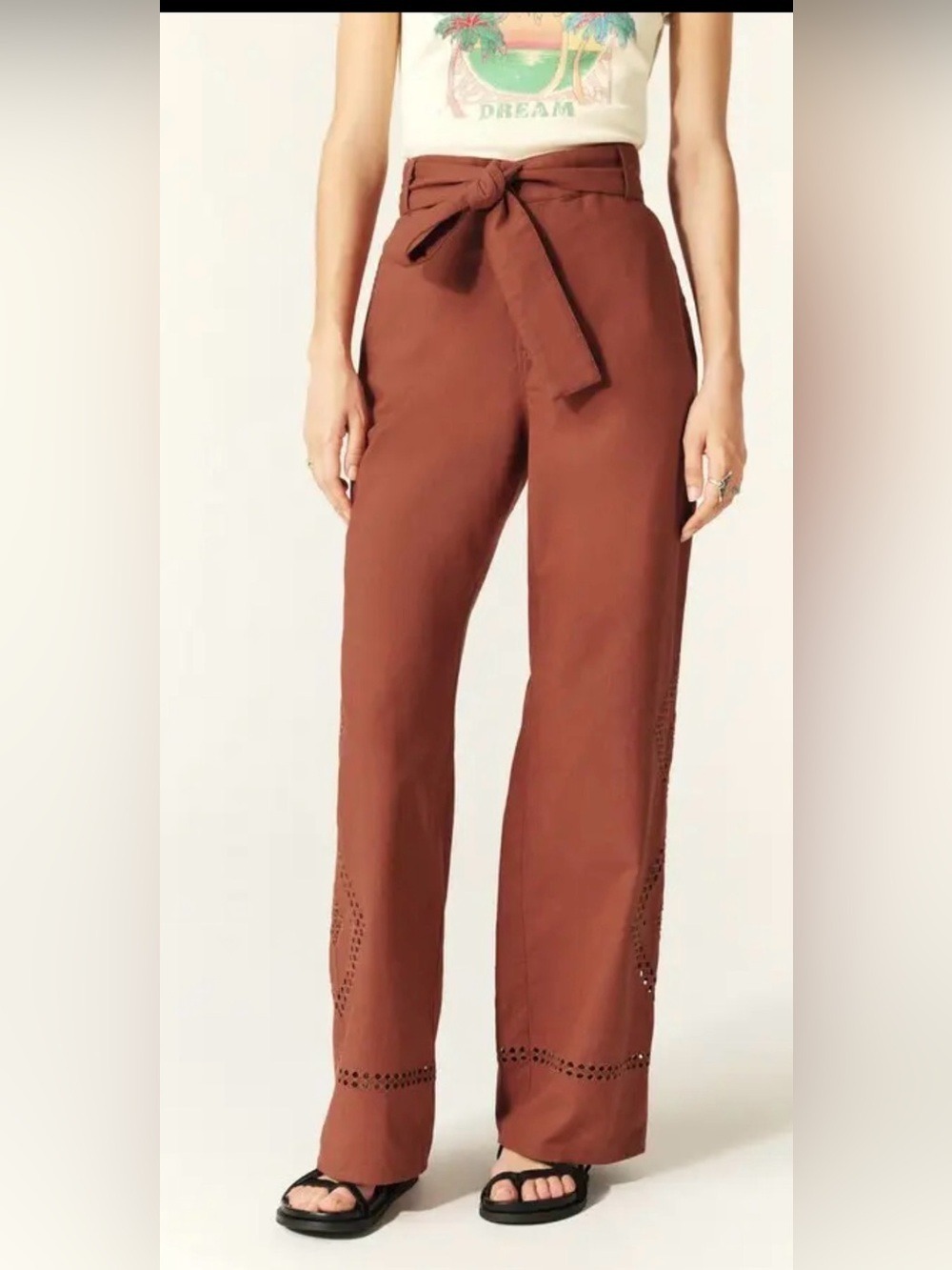 ba&sh Marlon NWT Rust Brown High-Waist Wide-Leg Pants with Waist Tie Size 38/6